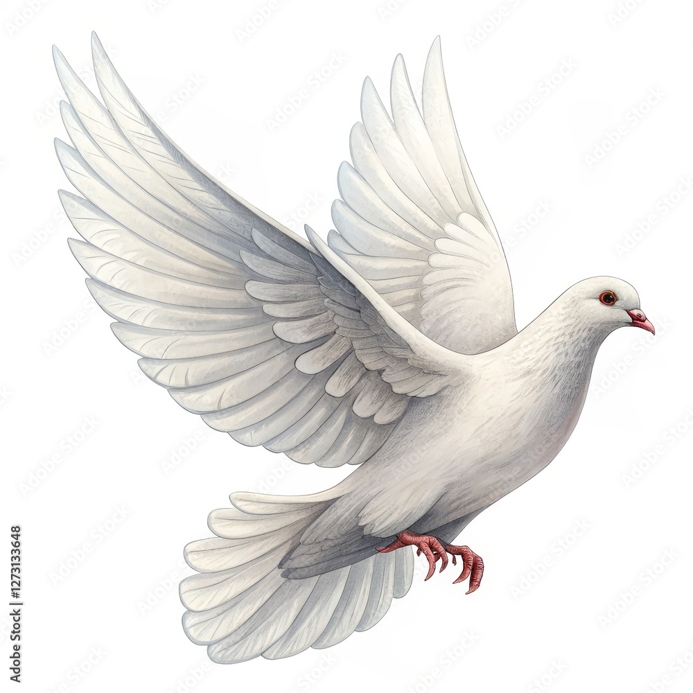Obraz premium White Dove in Flight Watercolor Illustration, Peace Symbol, Bird Art, Wings, Digital Painting Dove, Peace