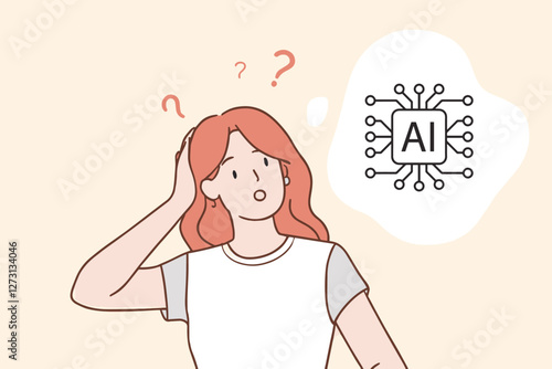 Woman Pondering Artificial Intelligence Concept Illustration