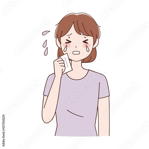 A young woman cries wiping tears with tissue