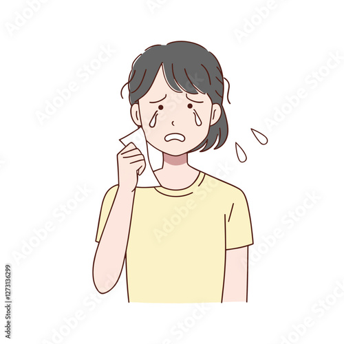 Sad Young Woman Crying Wiping Tears Tissue