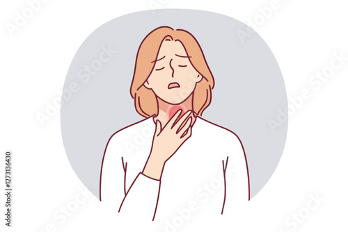 Woman experiencing a sore throat discomfort