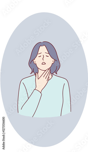 Woman experiencing a sore throat holding her neck