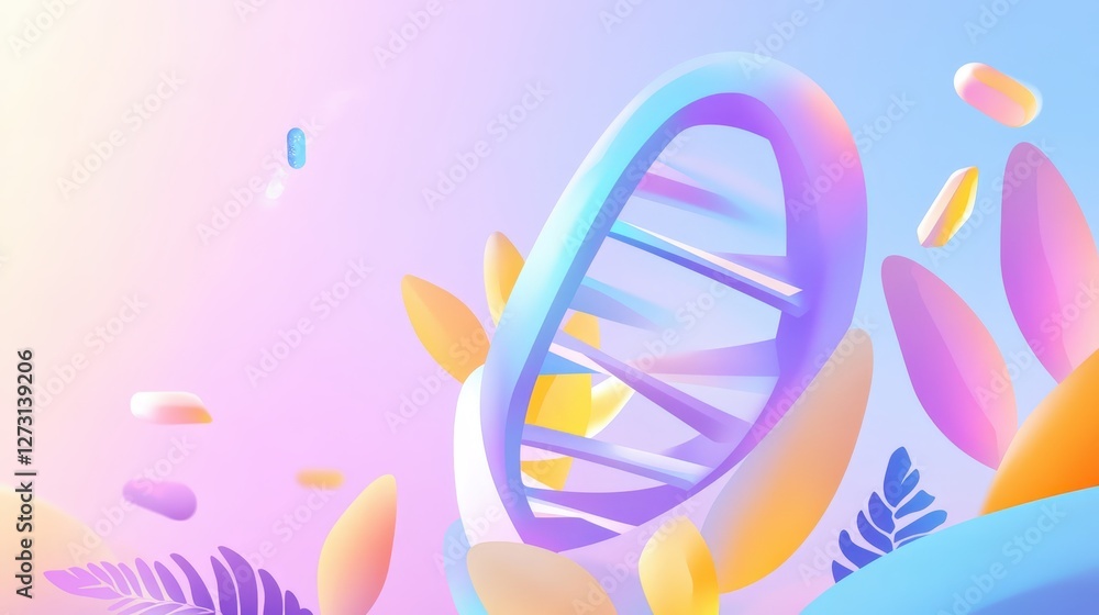 Abstract Pastel DNA Strand with Floral Elements Abstract Pastel DNA Strand with Floral Elements