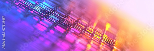 Clean, high-key photograph of a code snippet emerging into colorful geometric shapes, representing