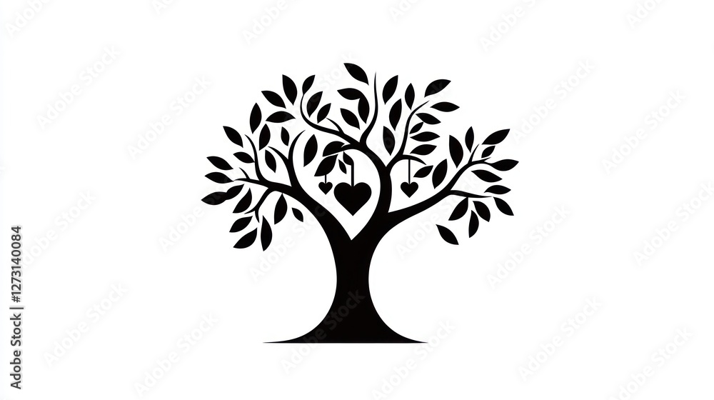 Fototapeta premium Heart-shaped fruit tree, love, nature, white background, family illustration