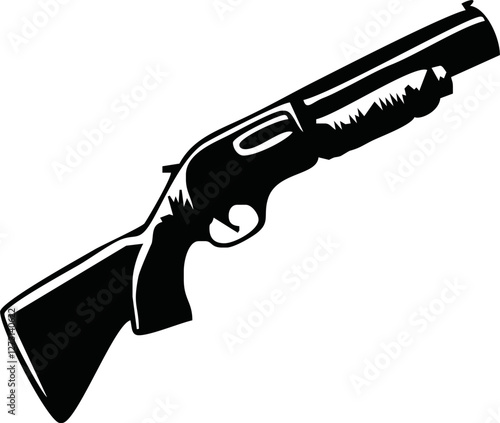 Vector illustration black and white with a shotgun isolated on white background
