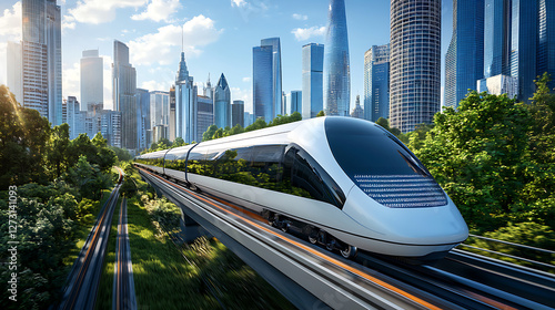 Innovative solar energy rail systems transforming urban mobility in modern cityscapes futuristic transport environment aerial view of green infrastructure