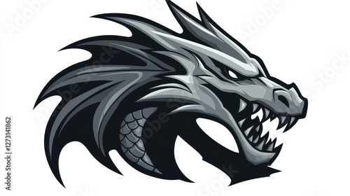 Wallpaper Mural Grey dragon head, fantasy art, profile view, white background, gaming logo Torontodigital.ca