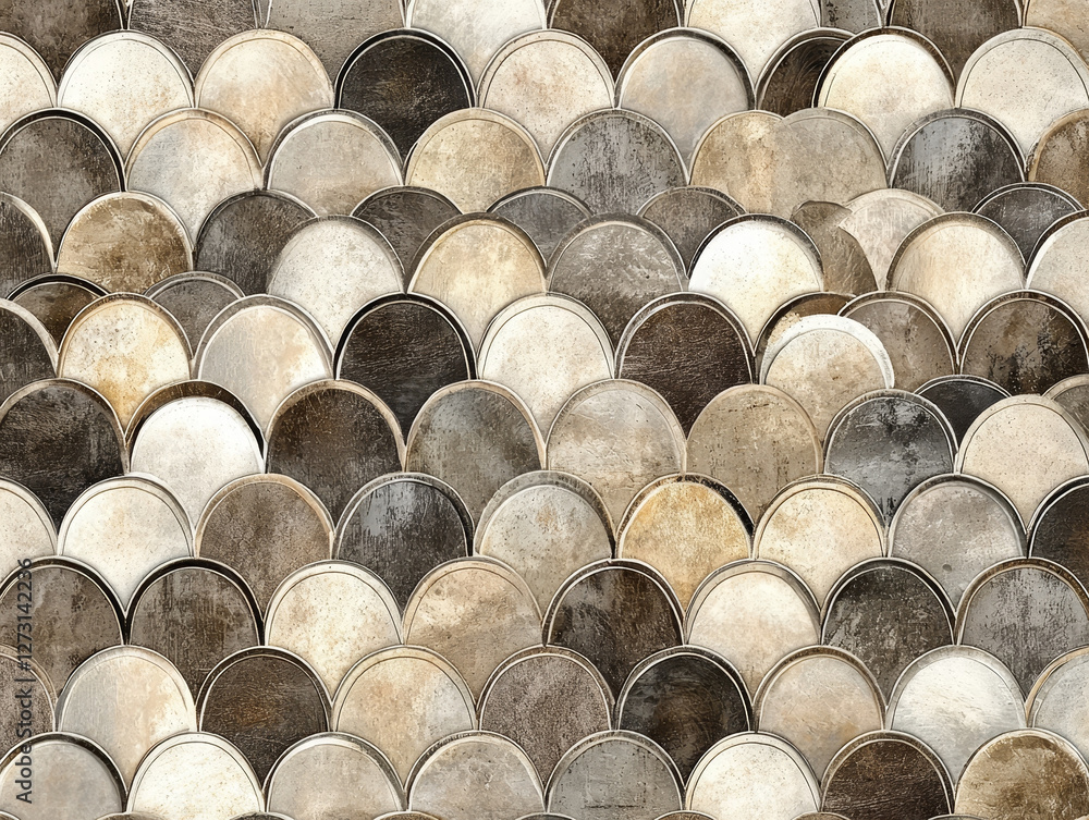 Abstract Scallop Tile Pattern in Earthy Tones Abstract Scallop Tile Pattern in Earthy Tones