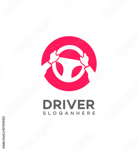 Driving Service Logo Design Hands on Steering Wheel Icon