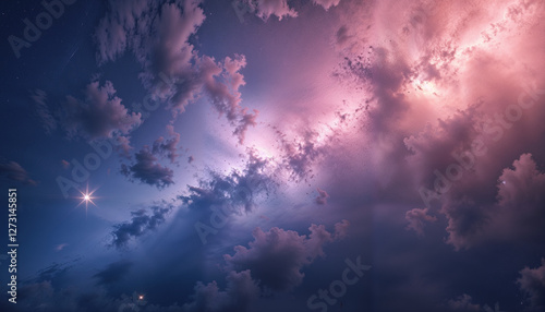 Vibrant Cosmic Nebula Revealing Swirling Pink and Purple Ethereal Gas Clouds with Copy Space