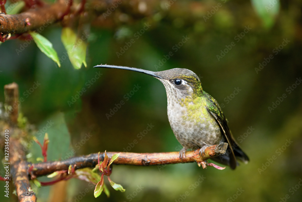 Naklejka premium Talamanca hummingbird or admirable hummingbird (Eugenes spectabilis) on a branch, Costa Rica