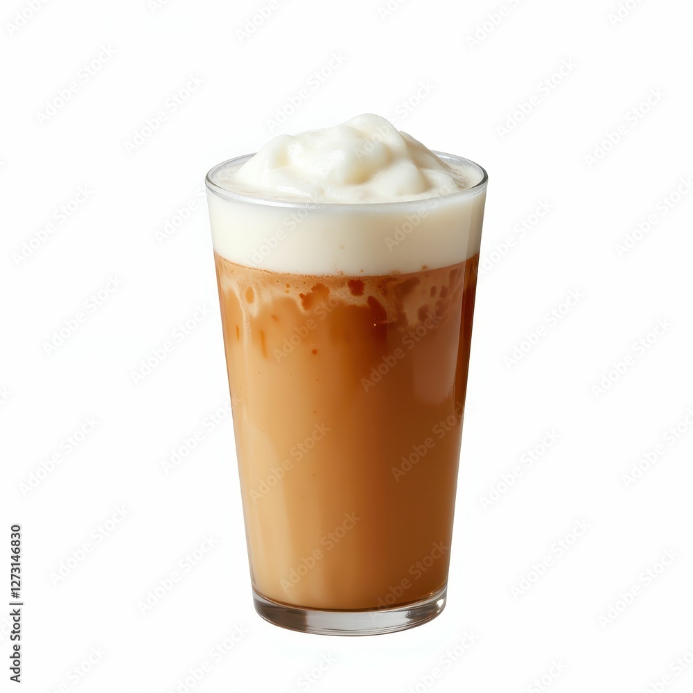 Iced Beverage with Foamy Topping Refreshing Cold Drink in Glass Cup Indulgent Creamy Layer Delight Iced Beverage with Foamy Topping Refreshing Cold Drink in Glass Cup Indulgent Creamy Layer Delight