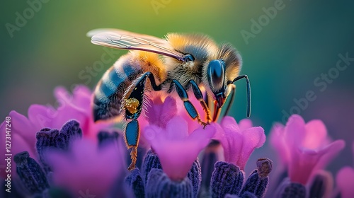 Beautiful colorful summer spring natural flower background. Bees working on a bright sunny day with beautiful bokeh	