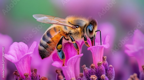 Beautiful colorful summer spring natural flower background. Bees working on a bright sunny day with beautiful bokeh	