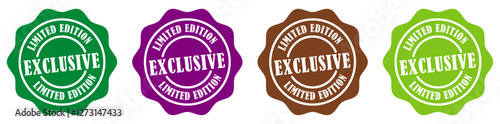 Exclusive limited edition rounded badge collection set. Vector design of round limited edition exclusive stamp collection. Promotional tag with exclusive limited edition. Vector illustration