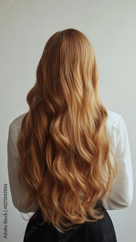 Obraz premium Beautiful model girl with blond hair strand,silky healthy chestnut wavy hair strand,hair wavy ribbon, with smooth,Keratin straightening,Treatment,straight long hair,procedures,Smooth hairstyle.