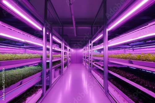 industrialscale vertical farming facility with ledlit hydroponic systems stretching into infinity photo