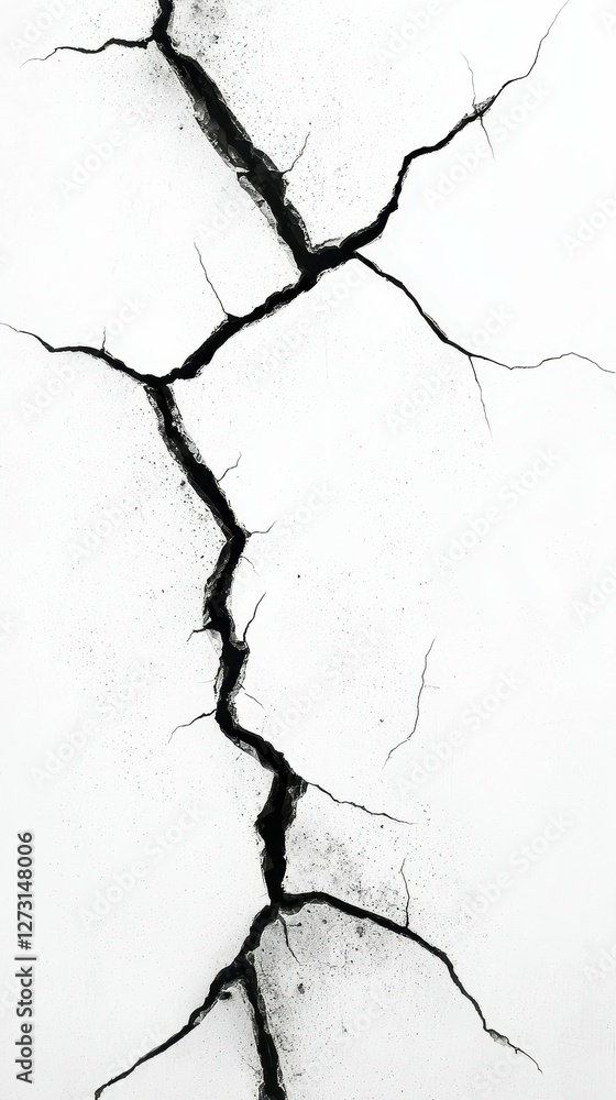Fototapeta premium Dramatic Crack Formation on an Aged White Wall Surface Texture