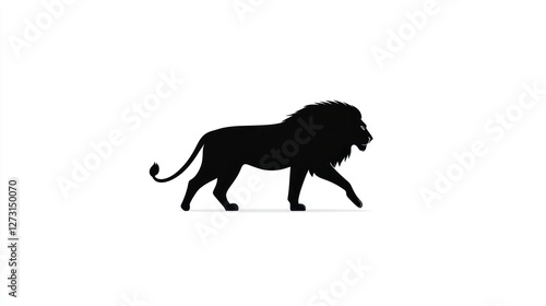 Walking lion silhouette, white background, African savanna, wildlife illustration
