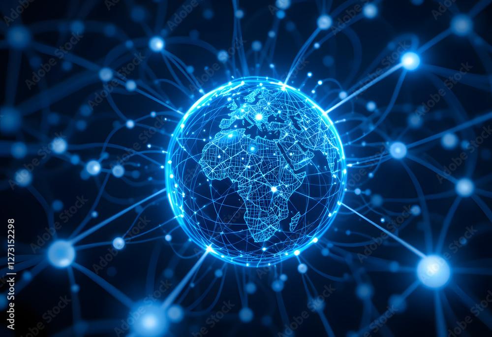 Obraz premium Abstract network vector concept with world globe. Internet and global connection background