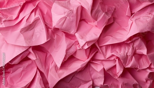 Crumpled pink paper forms an abstract textured background, suitable for various design purpo photo