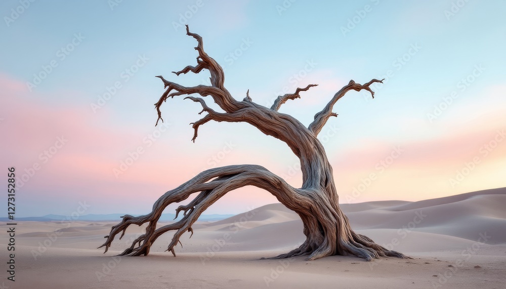 Ancient Twisted Tree Stands Alone In Desert Sands Ancient Twisted Tree Stands Alone In Desert Sands
