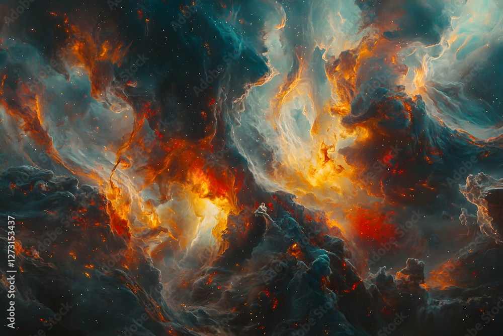 Abstract Nebula, Fiery Cloudscape, Cosmic Explosion, Visual Art Abstract Nebula, Fiery Cloudscape, Cosmic Explosion, Visual Art