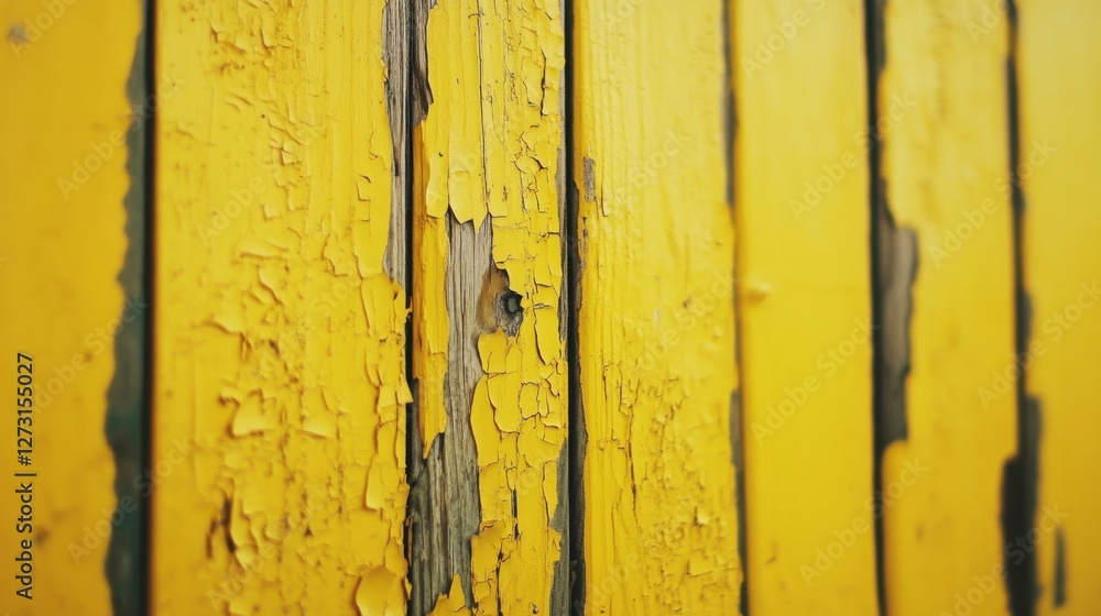 Close-Up of Weathered Yellow Painted Wooden Planks with Peeling Paint Close-Up of Weathered Yellow Painted Wooden Planks with Peeling Paint