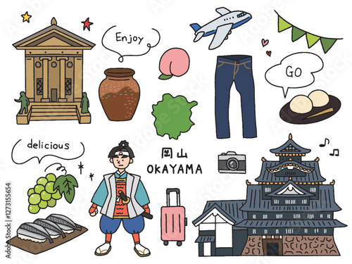 岡山の手描きイラストセット