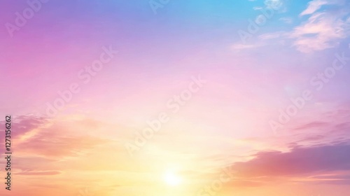 Fototapeta Naklejka Na Ścianę i Meble -  A serene sunset sky with vibrant pastel hues of pink, purple, and blue creates a tranquil atmosphere, ideal for backgrounds in wellness, relaxation, or travel-related projects,