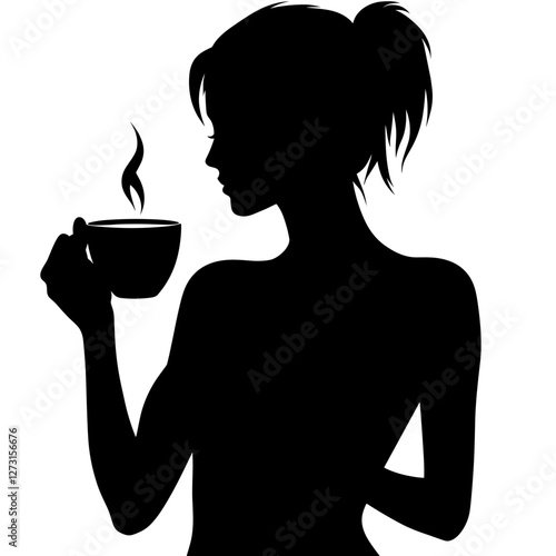 Woman drinking coffee silhouette