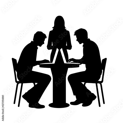Silhouette of colleagues working on laptops