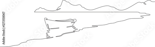 Continuous one line drawing boat near the shore. River landscape. Seashore. One continuous line isolated minimal illustration.Not AI.