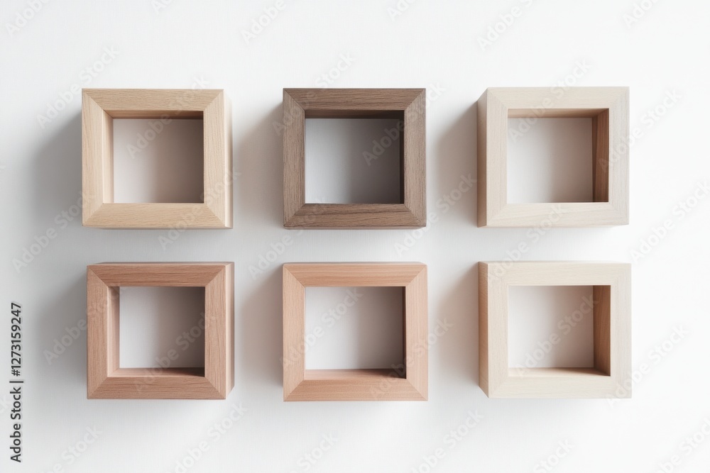 Minimalist Wooden Frames Displayed on White Wall Interior Minimalist Wooden Frames Displayed on White Wall Interior