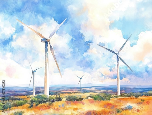 Wind Turbines Against a Colorful Sky in Scenic Landscape