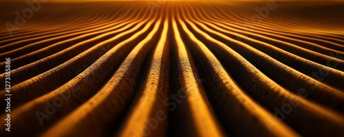 Golden Ridges in a Field at Sunset Abstract Landscape Scenic Beauty Earth and Nature Art Concept