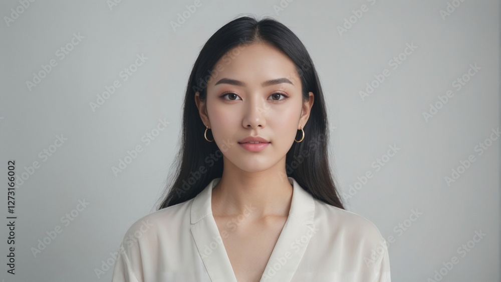 Korean woman influencer, model live streaming in a sleek pastel studio Korean woman influencer, model live streaming in a sleek pastel studio