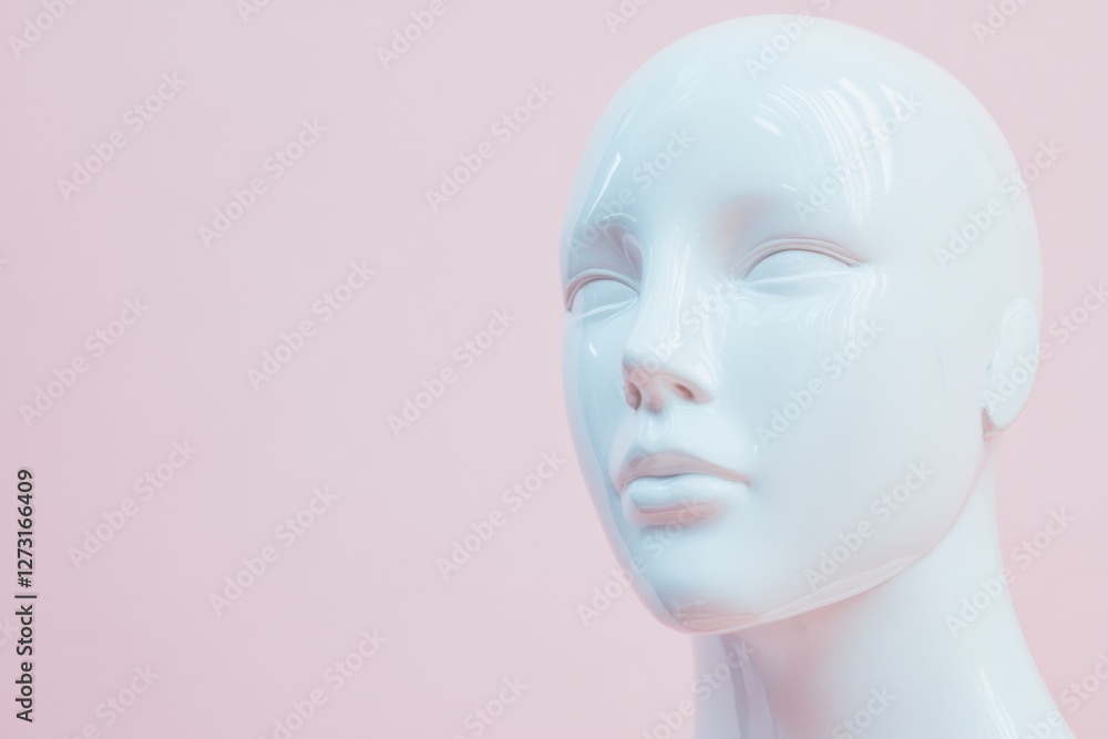 Minimalist White Mannequin Head on Soft Pink Background in Modern Display Minimalist White Mannequin Head on Soft Pink Background in Modern Display