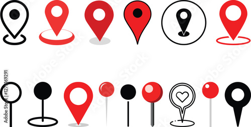 Map location icon set collection, mark, pinpoint, point, position, positioning, navigation, location vector design.