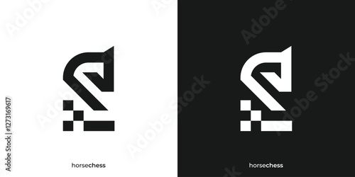 Creative Horse Chess Logo. Knight Horse and Chess Board Graphic Icon. Strategy Game Logo Design Template.