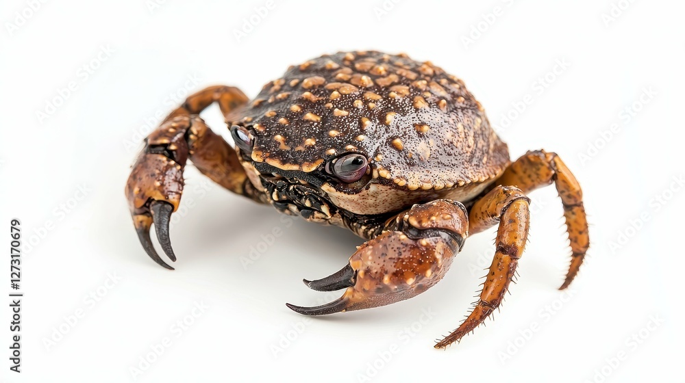 Spotted Crab Crustacean Creature Close Up on White Backdrop Spotted Crab Crustacean Creature Close Up on White Backdrop