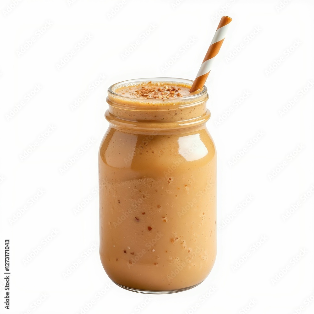 Jar of Delicious Smoothie Drink with Straw Isolated on White Background Healthy and Refreshing Jar of Delicious Smoothie Drink with Straw Isolated on White Background Healthy and Refreshing