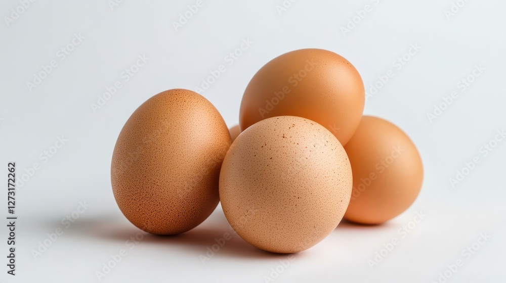 Beautiful fresh brown chicken eggs on white background with copy space. Beautiful fresh brown chicken eggs on white background with copy space.