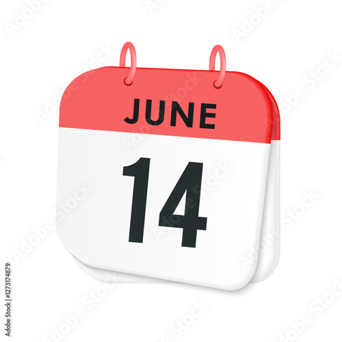 14th June daily calendar icon template. June 14 day calendar design. Single day calendar in vector illustration flat style.