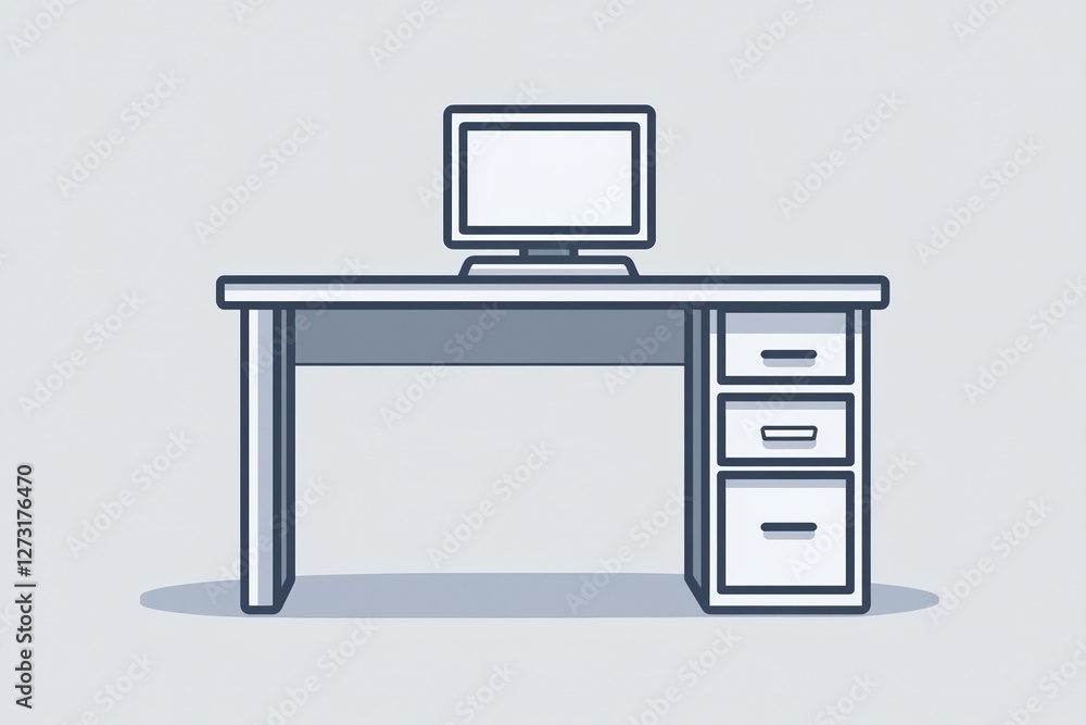 A simple line drawing icon of an office desk A simple line drawing icon of an office desk