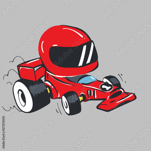 Cartoon Racing Car with Helmet Vector Illustration