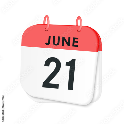 21th June daily calendar icon template. June 21 day calendar design. Single day calendar in vector illustration flat style.