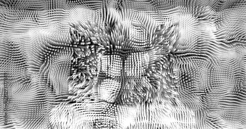 In shades of grey abstract texture created with Gradient flow and 3D structure imitate the movement of liquid or wind. Vibrant colors, volumetric waves and digital noise create a sense of depth and dy