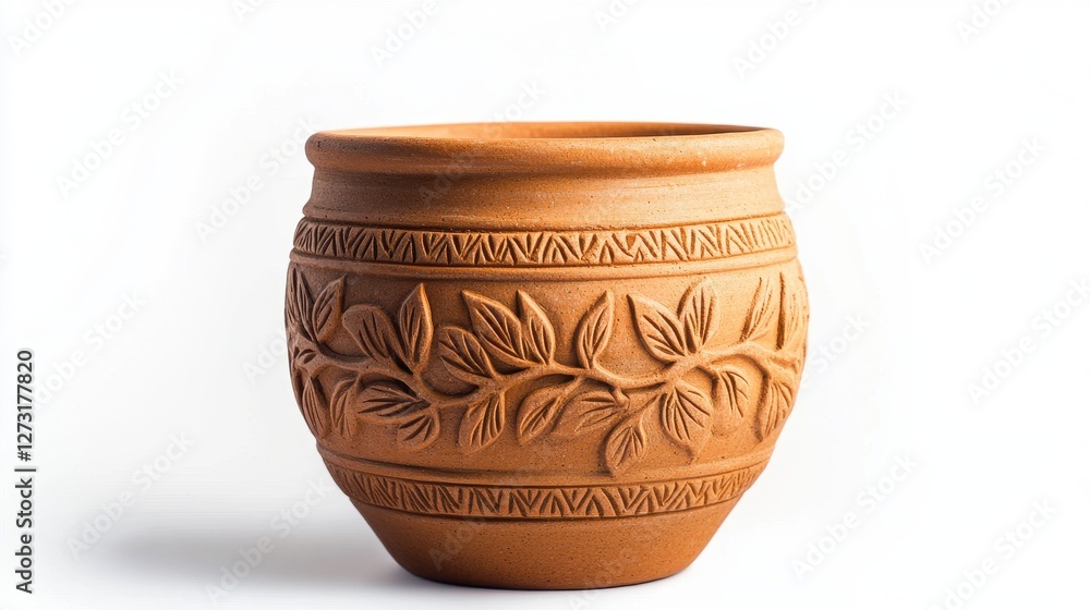 Terracotta Pot with Intricate Leaf Design Terracotta Pot with Intricate Leaf Design